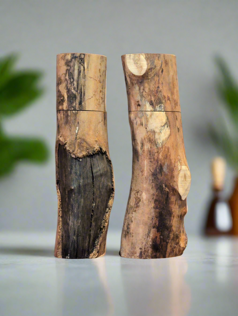 Hand Picked set of 23 cm / 9 inch Spalted Maple Cottage Mills® with CrushGrind®