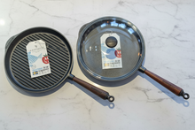 Skeppshult 28 cm Deep Pan, Grill Pan, and Glass Lid with Walnut Handle